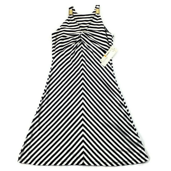 Kenneth Cole Black Stripe Twist Front Sleeveless A-Line Dress Womens Small Pet. - Picture 1 of 11